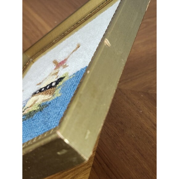 Vintage Framed Needlepoint Windmill & Sailboat Scene Signed 8' x 9' - Picture 4 of 11
